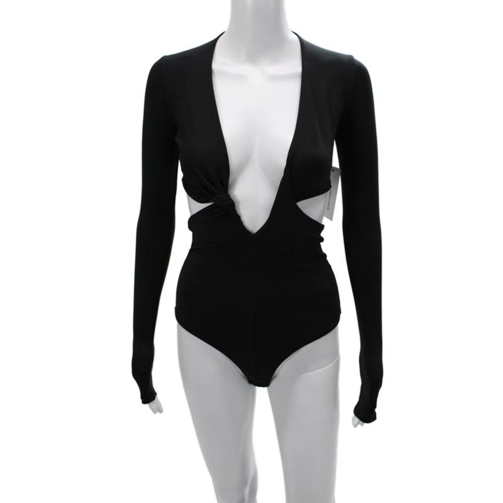 ALIX NYC Womens Black V Neck Long Sleeve One Piece Bodysuit Polyamide Size S